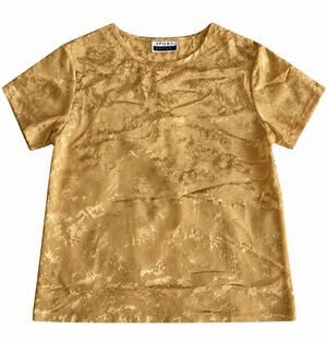 Sport Savvy Women’s XL Gold Satin Jacquard Short Sleeve Blouse Top